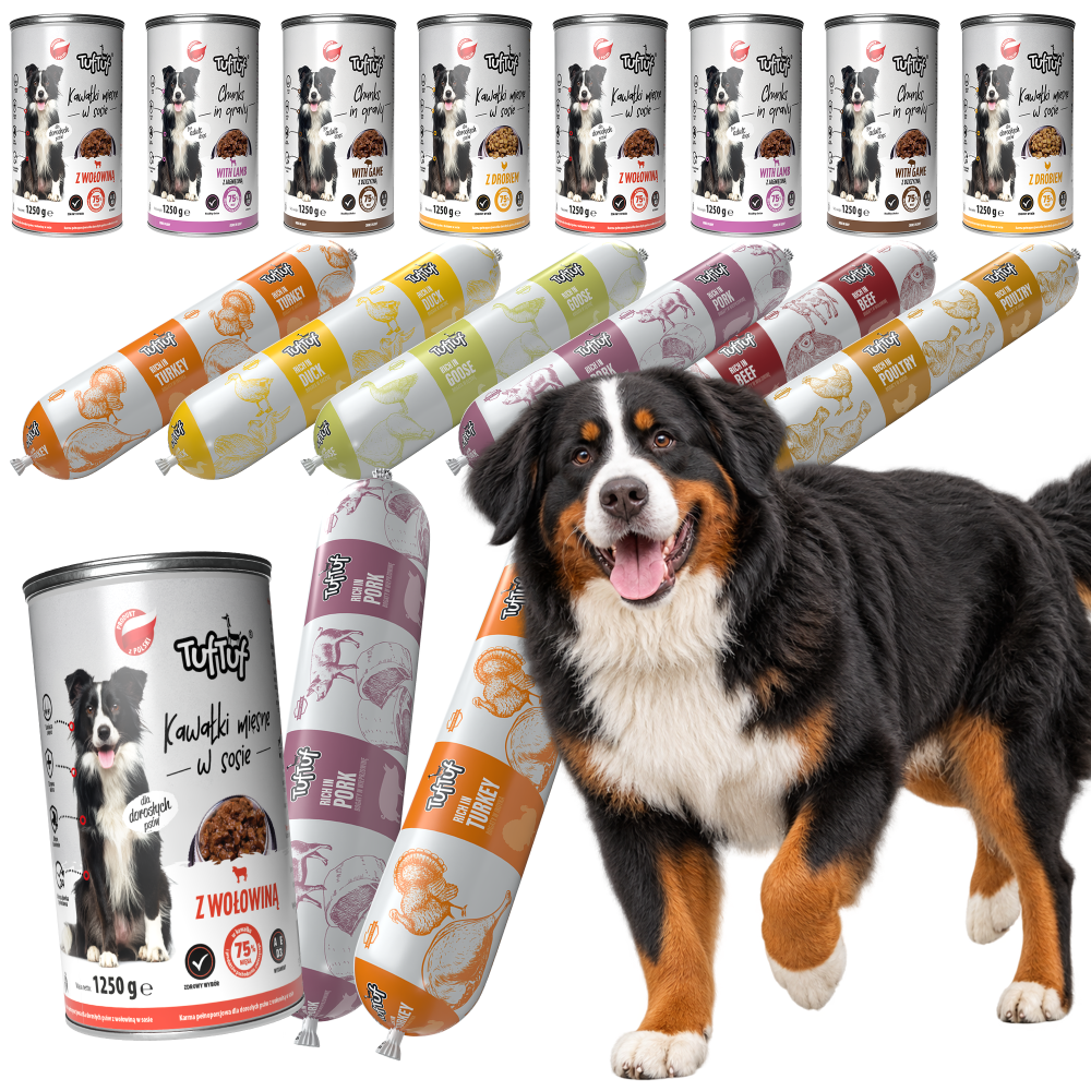 TufTuf mokra karma dla psa o wadze 50kg na 30 dni mix smaków, 78kg