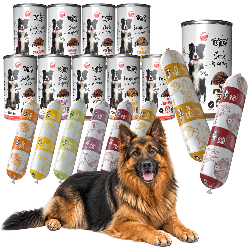 TufTuf mokra karma dla psa o wadze 40kg na 30 dni mix smaków, 66kg